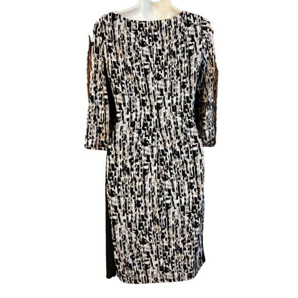 Ralph Lauren 2 Dress Brown Black Ivory Stretch Sheath 3/4 Long Sleeve Washable - Picture 4 of 6